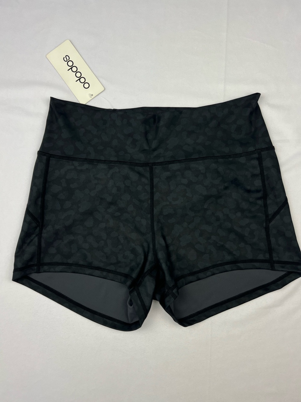 Ododos Tonal Black Leopard Print High Waisted Athletic Yoga Shorts NEW - Size XL